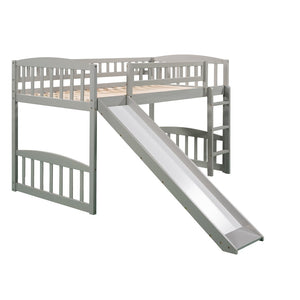 English Elm Twin Loft Bed with Built-in Slide Ladder Pine Wood Frame Kids Bedroom Gray N708P242135E