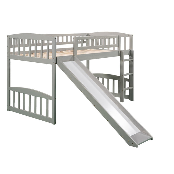 English Elm Twin Loft Bed with Built-in Slide Ladder Pine Wood Frame Kids Bedroom Gray N708P242135E