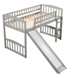 English Elm Twin Loft Bed with Built-in Slide Ladder Pine Wood Frame Kids Bedroom Gray N708P242135E