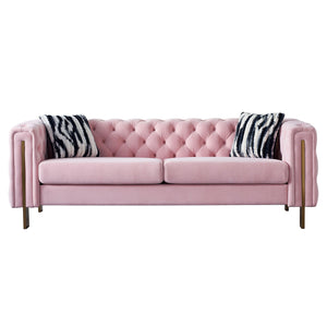 English Elm Chesterfield Modern Tufted Velvet Sofa with Gold Legs, Sleek Upholstered Accent for Living Room Pink W57947396