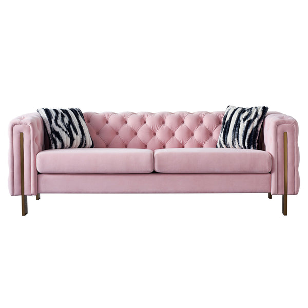 English Elm Chesterfield Modern Tufted Velvet Sofa with Gold Legs, Sleek Upholstered Accent for Living Room Pink W57947396
