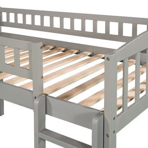 English Elm Twin Loft Bed with Built-in Slide Ladder Pine Wood Frame Kids Bedroom Gray N708P242135E