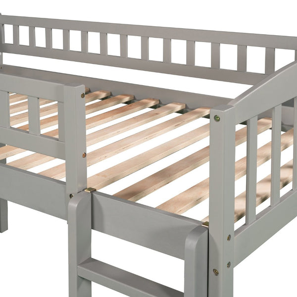 English Elm Twin Loft Bed with Built-in Slide Ladder Pine Wood Frame Kids Bedroom Gray N708P242135E