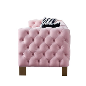 English Elm Chesterfield Modern Tufted Velvet Sofa with Gold Legs, Sleek Upholstered Accent for Living Room Pink W57947396