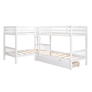 English Elm Twin L-shaped Bunk Bed Sleeps Four with Storage Drawers Mission Style Pine Frame White LT000038AAK