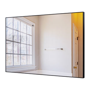 English Elm 36x24 Contemporary Black Mirror with Aluminum Frame, Explosion-Proof Glass, Vertical or Horizontal Mounting for Bathroom Bedroom Entryway Decor W70837198