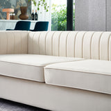 English Elm Contemporary Velvet Sofa Couch 84.25''W For Living Room, Beige