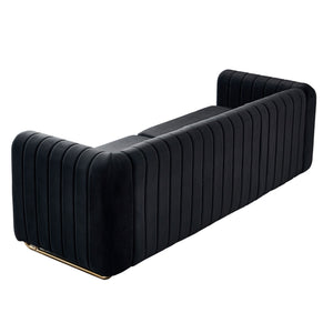 English Elm Contemporary Velvet Sofa with Channel-Tufted Seats and Polished Gold Legs for Modern Living Room Decor Black W57946163