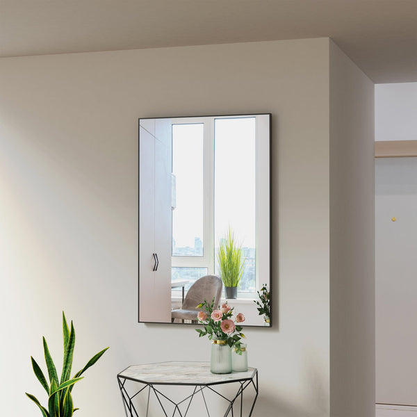 English Elm 36x24 Contemporary Black Mirror with Aluminum Frame, Explosion-Proof Glass, Vertical or Horizontal Mounting for Bathroom Bedroom Entryway Decor W70837198