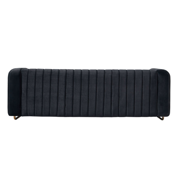 English Elm Contemporary Velvet Sofa with Channel-Tufted Seats and Polished Gold Legs for Modern Living Room Decor Black W57946163