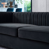 English Elm Contemporary Velvet Sofa Couch 84.25''W For Living Room, Black