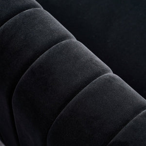 English Elm Contemporary Velvet Sofa with Channel-Tufted Seats and Polished Gold Legs for Modern Living Room Decor Black W57946163