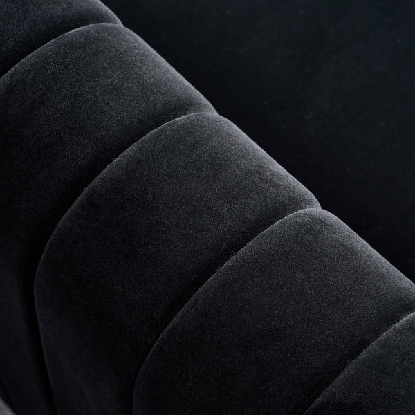 English Elm Contemporary Velvet Sofa with Channel-Tufted Seats and Polished Gold Legs for Modern Living Room Decor Black W57946163