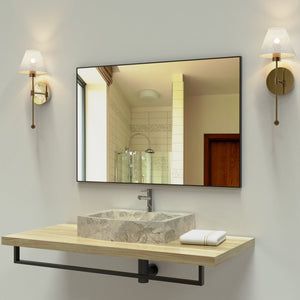 English Elm 36x24 Contemporary Black Mirror with Aluminum Frame, Explosion-Proof Glass, Vertical or Horizontal Mounting for Bathroom Bedroom Entryway Decor W70837198