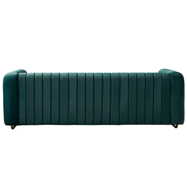 English Elm Contemporary Velvet Sofa with Channel-Tufted Seats and Polished Gold Legs for Modern Living Room Decor Green W57946169