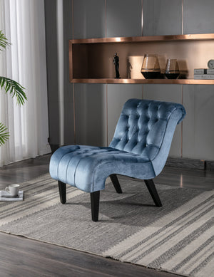 English Elm COOLMORE Velvet Armless Accent Chair with Solid Wood Frame, Plush Foam Seat, Stylish Barrel Design Light Blue W39550131