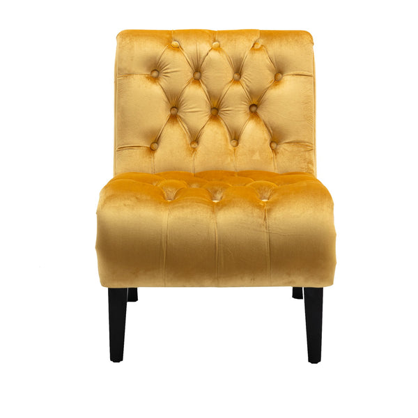 English Elm COOLMORE Velvet Armless Accent Chair with Solid Wood Frame, Curved Foam Seat for Stylish Comfort Mustard W39550127