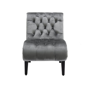English Elm COOLMORE Velvet Armless Accent Chair with Solid Wood Frame Comfortable Upholstered Barrel Seat Silver W39550130