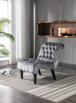 English Elm COOLMORE Velvet Armless Accent Chair with Solid Wood Frame Comfortable Upholstered Barrel Seat Silver W39550130