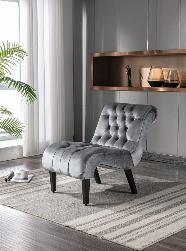 English Elm COOLMORE Velvet Armless Accent Chair with Solid Wood Frame Comfortable Upholstered Barrel Seat Silver W39550130