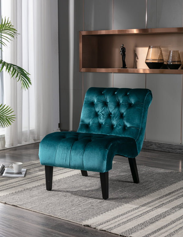 English Elm COOLMORE Velvet Armless Accent Chair with Solid Wood Frame, Curved Foam Seat for Stylish Comfort Teal W39550125