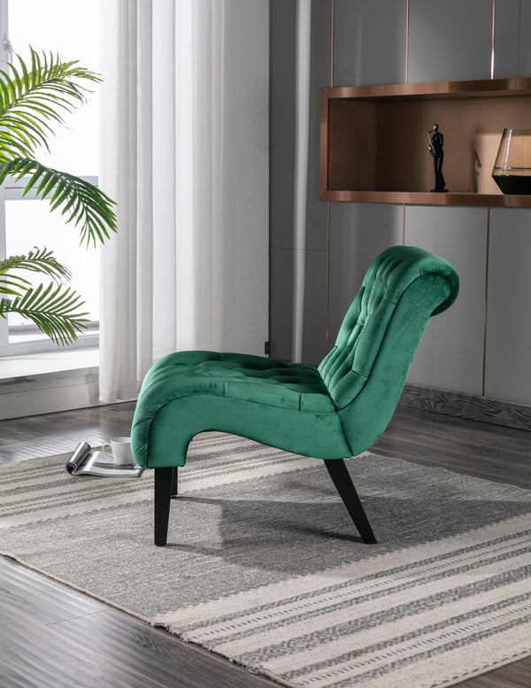 English Elm COOLMORE Velvet Armless Accent Chair with Solid Wood Frame, Curved Foam Seat for Stylish Comfort Green W39550124