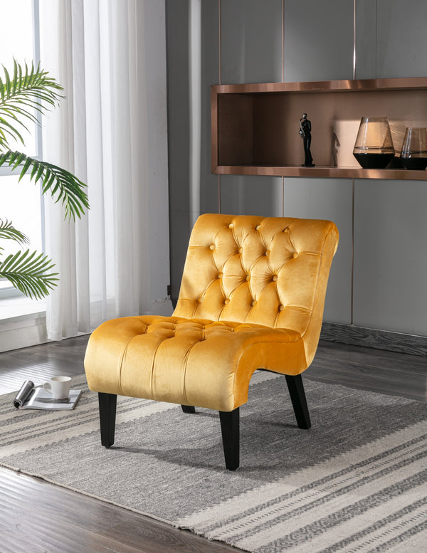 English Elm COOLMORE Velvet Armless Barrel Accent Chair with Solid Wood Frame, Plush Foam Upholstery, Stylish Living Room Seating Mustard W39550127