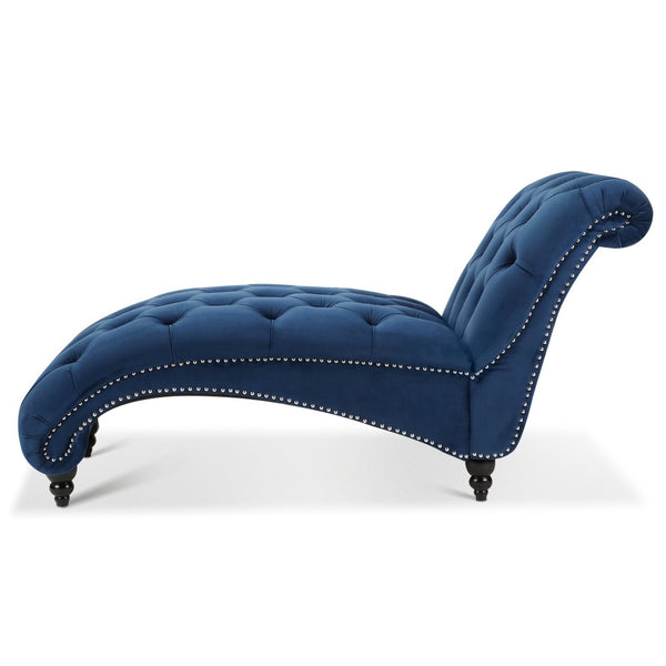 English Elm Tufted Armless Chaise Lounge with Birch Legs Deep Seat Velvet Upholstered Accent W68039272