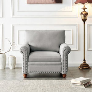 English Elm Living Room Sofa Single Seat Chair with Solid Wood Frame, Plush Polyester Upholstery, 300lb Capacity Grey W109747329