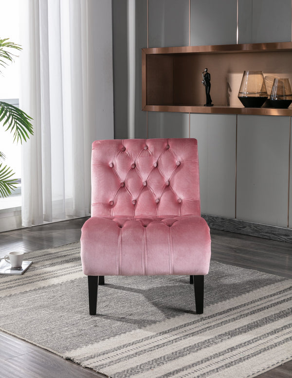English Elm COOLMORE Velvet Armless Accent Chair with Solid Wood Frame, Curved Foam Seat for Stylish Comfort Pink W39550123