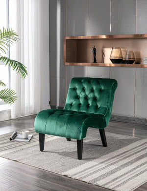 English Elm COOLMORE Velvet Armless Barrel Accent Chair with Solid Wood Frame, Plush Foam Upholstery, Stylish Living Room Seating Green W39550124
