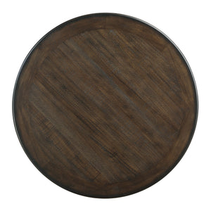 English Elm Brown Asher 42" Round Counter Height Table with Antique White Acacia Finish, 2 Display Shelves, Transitional Dining Accent B01155789