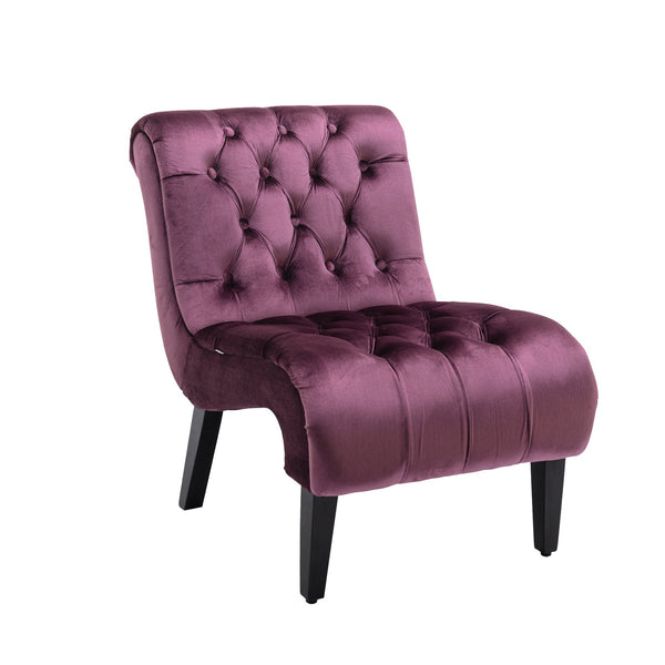 English Elm COOLMORE Velvet Armless Barrel Accent Chair with Solid Wood Frame, Plush Foam Upholstery, Stylish Living Room Seating Purple W39550126