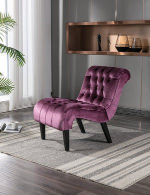 English Elm COOLMORE Velvet Armless Accent Chair with Solid Wood Frame, Curved Foam Seat for Stylish Comfort Purple W39550126