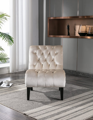 English Elm COOLMORE Velvet Armless Barrel Accent Chair with Solid Wood Frame, Plush Foam Upholstery, Stylish Living Room Seating Beige W39550129