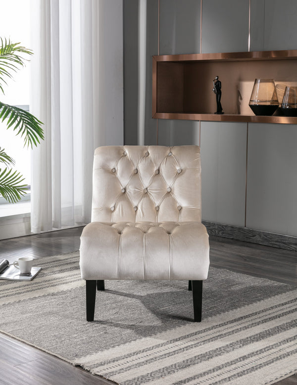 English Elm COOLMORE Velvet Armless Barrel Accent Chair with Solid Wood Frame, Plush Foam Upholstery, Stylish Living Room Seating Beige W39550129