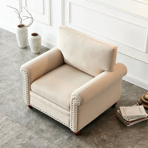 English Elm Living Room Sofa Single Seat Chair with Solid Wood Frame, Plush Polyester Upholstery, 300lb Capacity Beige W109747328