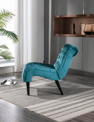 English Elm COOLMORE Velvet Armless Accent Chair with Solid Wood Frame, Curved Foam Seat for Stylish Comfort Teal W39550125