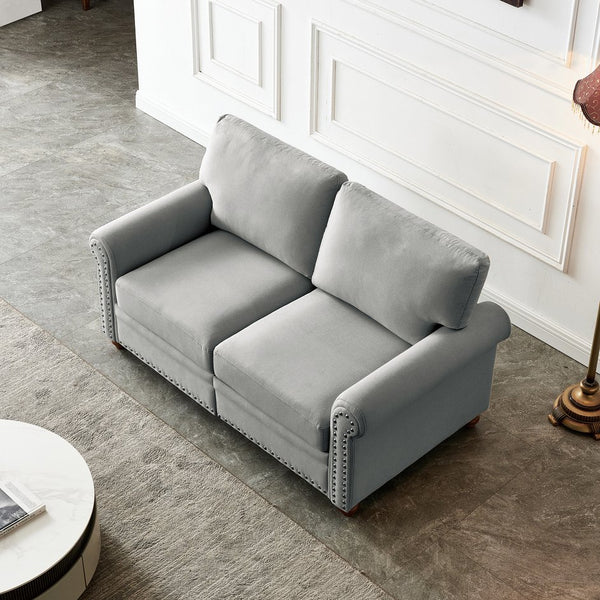 English Elm Linen Loveseat With Storage – Modern Grey Upholstery, Supportive Foam Seating & Wood Accents W1097S00057