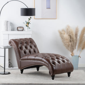 English Elm Tufted Armless Chaise Lounge with Birch Legs Deep Seat Velvet Upholstered Accent Dark Brown W68039273