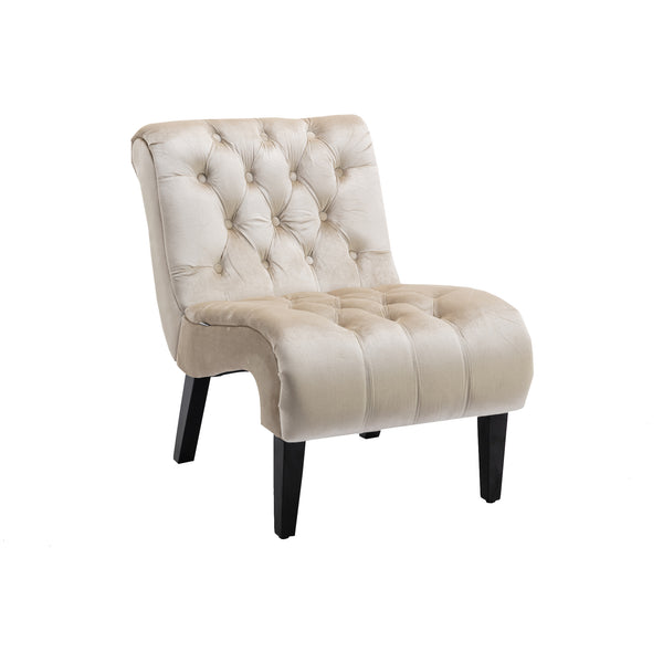 English Elm COOLMORE Velvet Armless Accent Chair with Solid Wood Frame, Curved Foam Seat for Stylish Comfort Beige W39550129