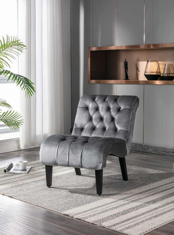 English Elm COOLMORE Velvet Armless Accent Chair with Solid Wood Frame Comfortable Upholstered Barrel Seat Silver W39550130