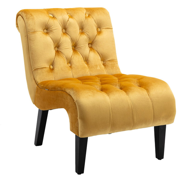English Elm COOLMORE Velvet Armless Accent Chair with Solid Wood Frame, Curved Foam Seat for Stylish Comfort Mustard W39550127