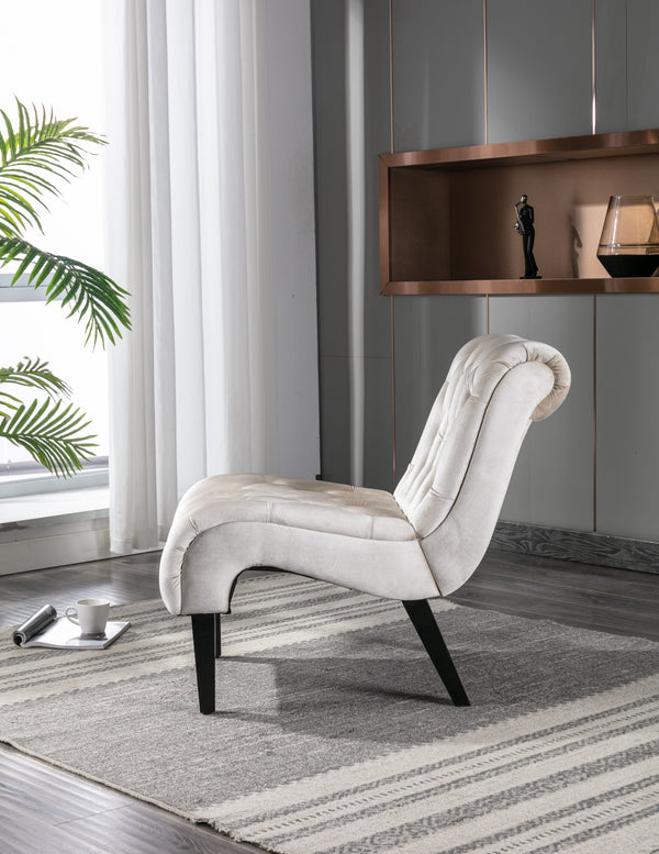 English Elm COOLMORE Velvet Armless Barrel Accent Chair with Solid Wood Frame, Plush Foam Upholstery, Stylish Living Room Seating Beige W39550129