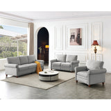 Grey Linen Sofa Set with Storage, Wood Frame, Comfort Cushions