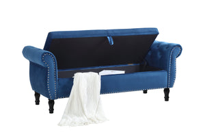 English Elm Aijia Velvet Storage Bench 63" Button-Tufted Nailhead Trim Ottoman with Pillow, Flip-Top Seat, Solid Wood Legs Blue W111749318