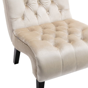 English Elm COOLMORE Velvet Armless Barrel Accent Chair with Solid Wood Frame, Plush Foam Upholstery, Stylish Living Room Seating Beige W39550129
