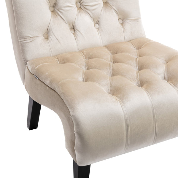 English Elm COOLMORE Velvet Armless Accent Chair with Solid Wood Frame, Curved Foam Seat for Stylish Comfort Beige W39550129
