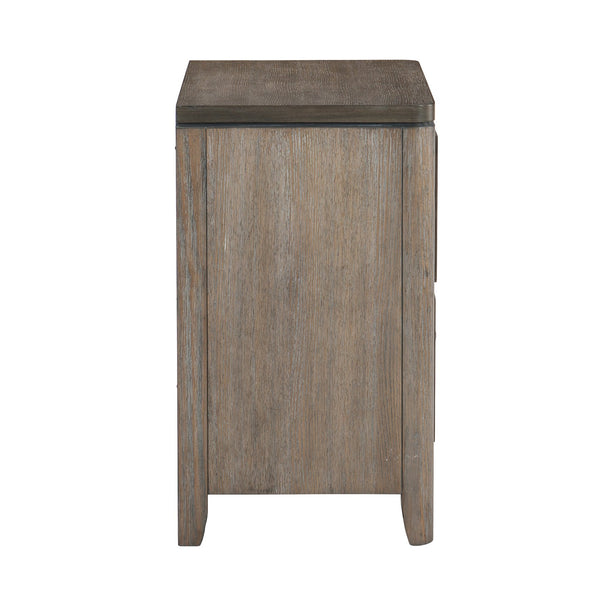 English Elm Transitional Two-Tone Gray & Oak Nightstand with 2 Drawers, Recessed Molding, Metal Bar Handles, 30"x17"x29" B01155797