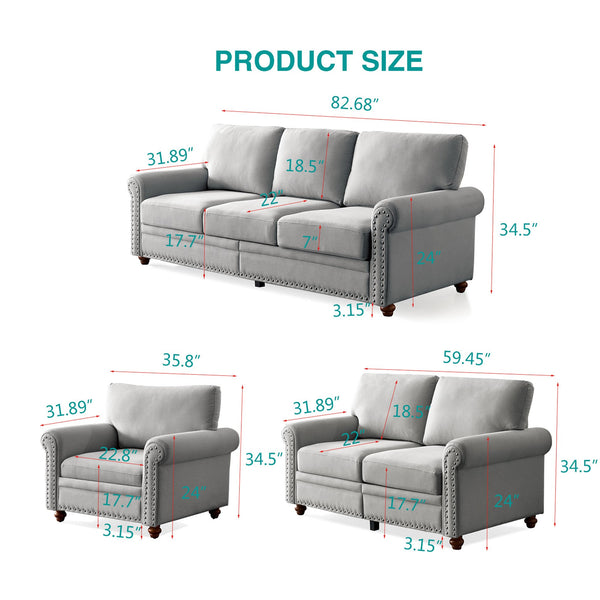 English Elm Living Room Sofa Single Seat Chair with Solid Wood Frame, Plush Polyester Upholstery, 300lb Capacity Grey W109747329